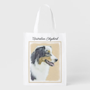 Australian Shepherd Painting - Original Dog Art Grocery Bag