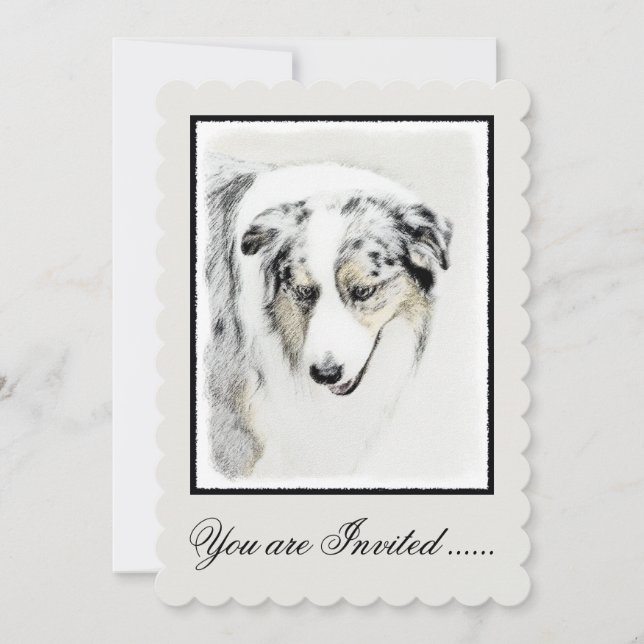 Australian Shepherd Painting - Original Dog Art Invitation (Front)