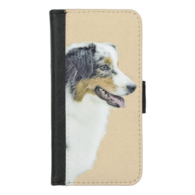 Australian Shepherd Painting - Original Dog Art iPhone Wallet Case (Front)