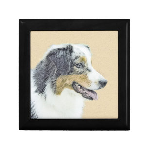 Australian Shepherd Painting - Original Dog Art Jewelry Box