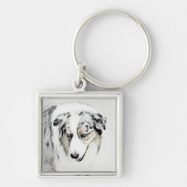 Australian Shepherd Painting - Original Dog Art Keychain (Front)