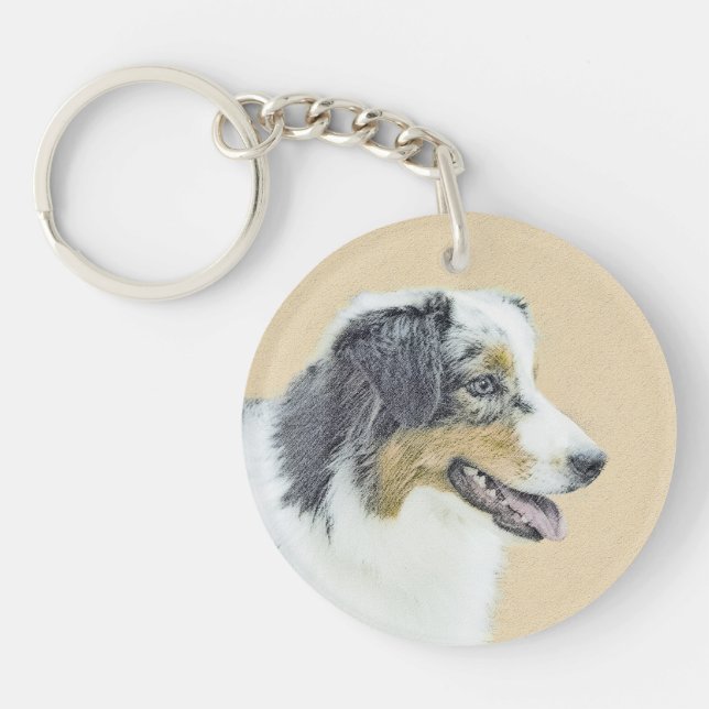 Australian Shepherd Painting - Original Dog Art Keychain (Front)