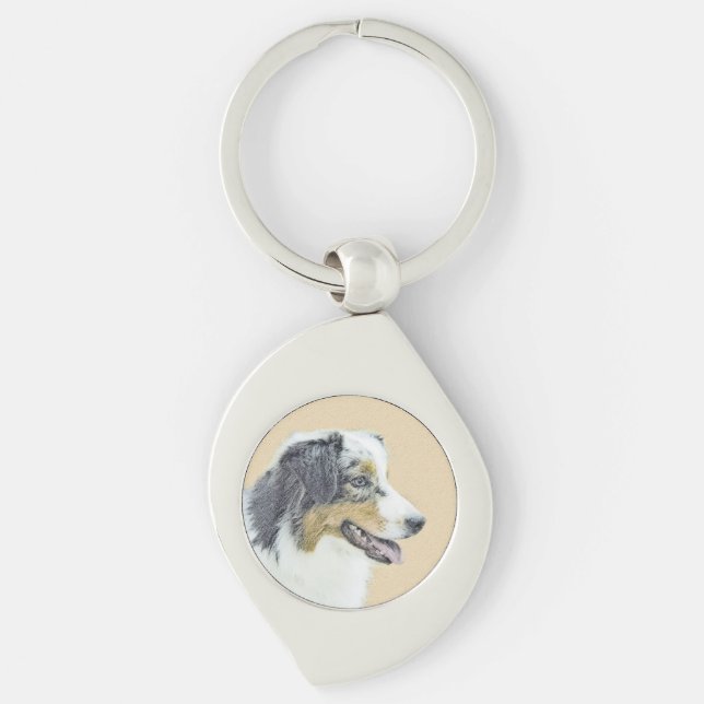 Australian Shepherd Painting - Original Dog Art Keychain (Front)