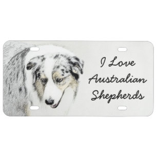 Australian Shepherd Painting - Original Dog Art License Plate