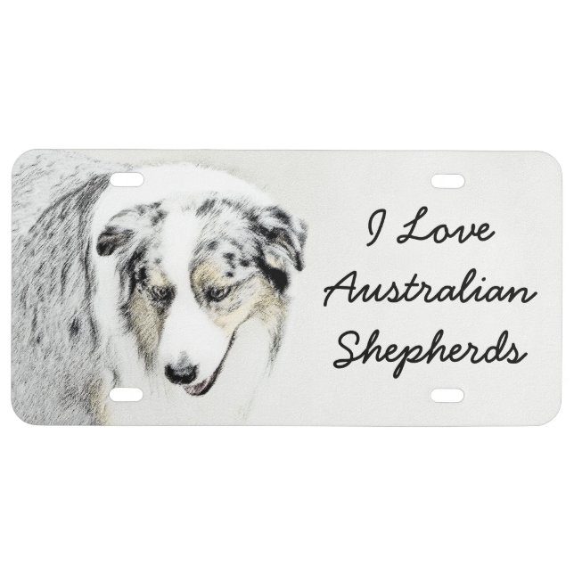 Australian Shepherd Painting - Original Dog Art License Plate (Front)
