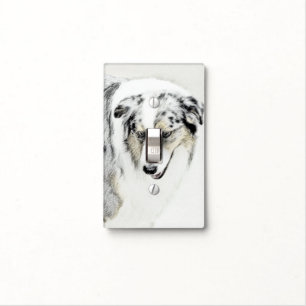 Australian Shepherd Painting - Original Dog Art Light Switch Cover