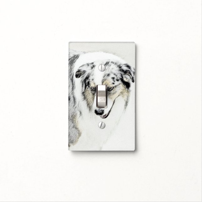 Australian Shepherd Painting - Original Dog Art Light Switch Cover (In Situ)