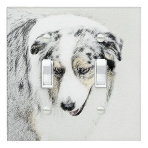 Australian Shepherd Painting - Original Dog Art Light Switch Cover