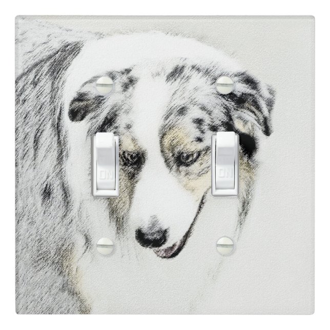 Australian Shepherd Painting - Original Dog Art Light Switch Cover (In Situ)