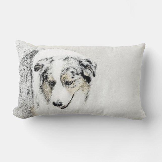 Australian Shepherd Painting - Original Dog Art Lumbar Pillow (Front)