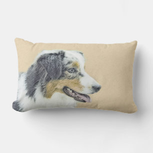 Australian Shepherd Painting - Original Dog Art Lumbar Pillow