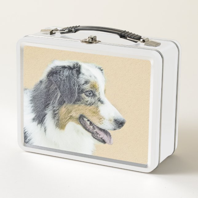 Australian Shepherd Painting - Original Dog Art Metal Lunch Box (Front)