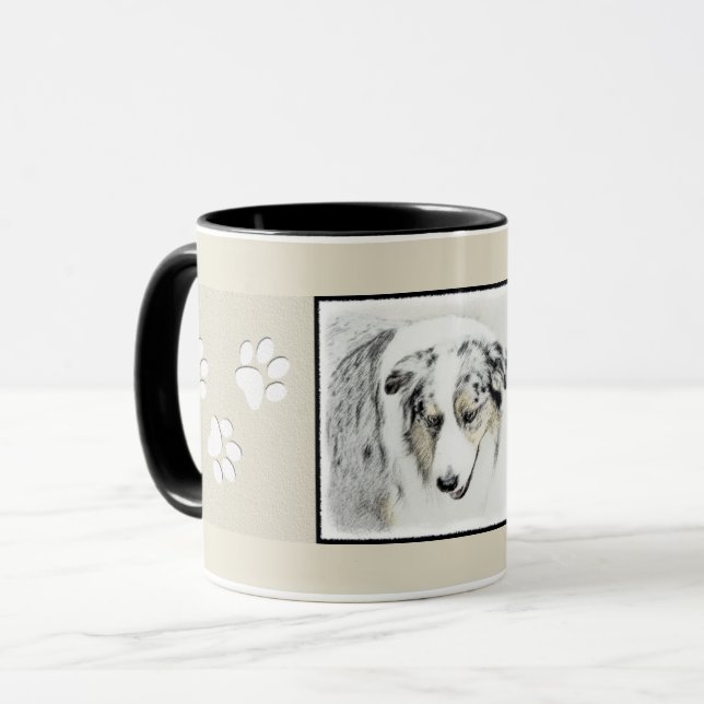 Australian Shepherd Painting - Original Dog Art Mug (Front Left)