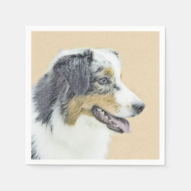 Australian Shepherd Painting - Original Dog Art Napkins (Front)