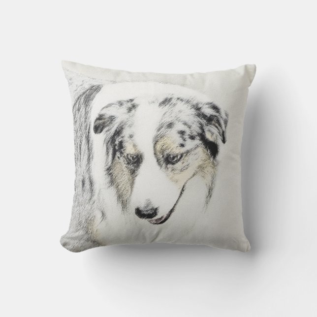 Australian Shepherd Painting - Original Dog Art Outdoor Pillow (Front)