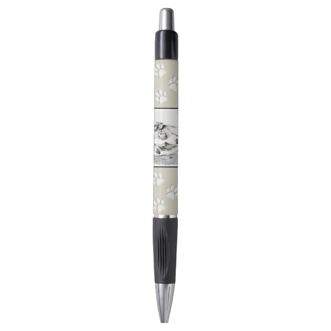 Australian Shepherd Painting - Original Dog Art Pen (Front Vertical)