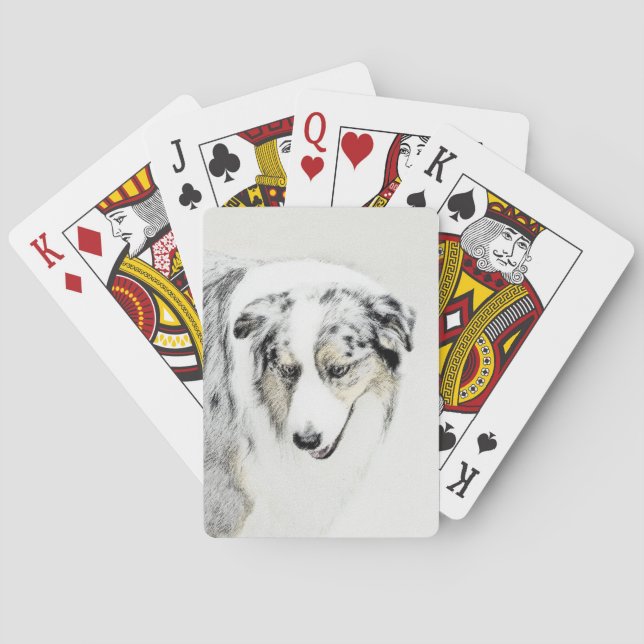 Australian Shepherd Painting - Original Dog Art Poker Cards (Back)