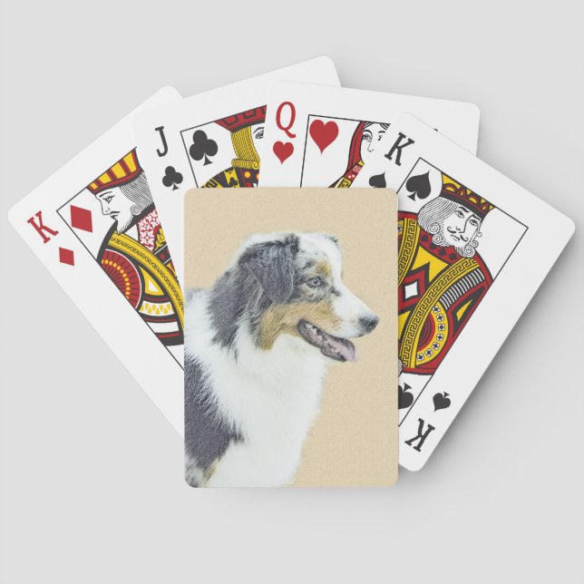 Australian Shepherd Painting - Original Dog Art Poker Cards (Back)
