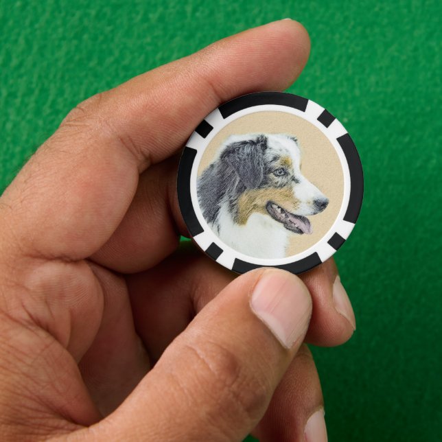 Australian Shepherd Painting - Original Dog Art Poker Chips (Hand)