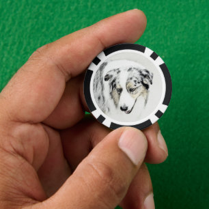 Australian Shepherd Painting - Original Dog Art Poker Chips
