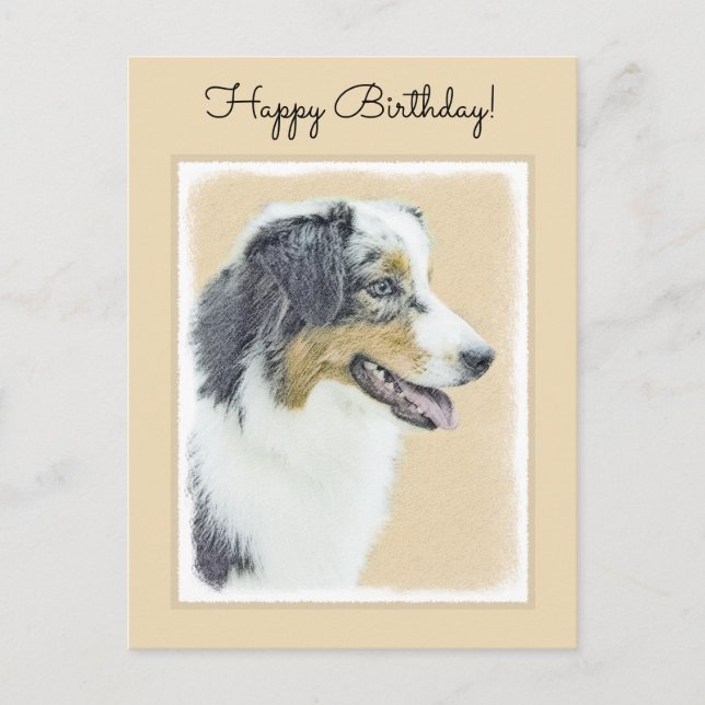 Australian Shepherd Painting - Original Dog Art Postcard (Front)