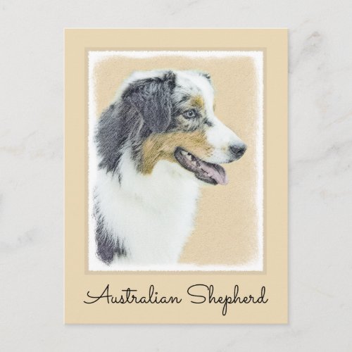Australian Shepherd Painting _ Original Dog Art Postcard
