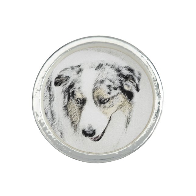 Australian Shepherd Painting - Original Dog Art Ring (Front)