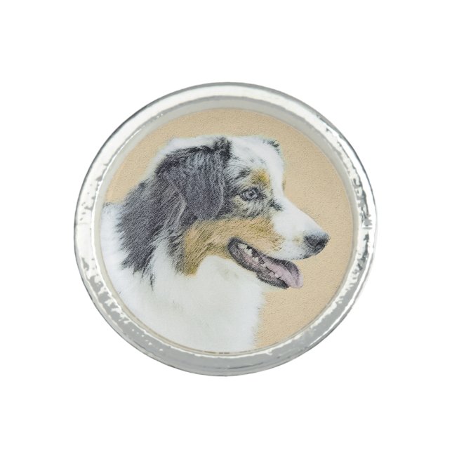 Australian Shepherd Painting - Original Dog Art Ring (Front)