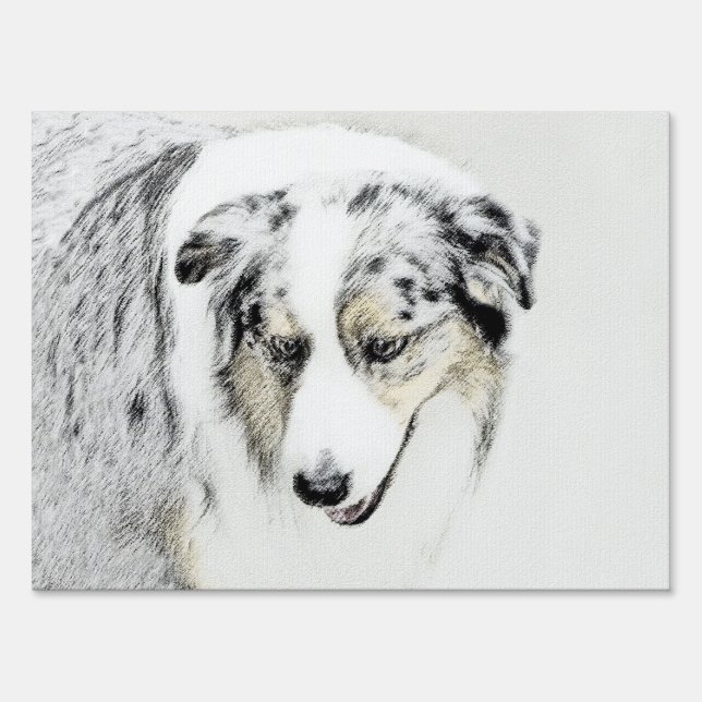 Australian Shepherd Painting - Original Dog Art Sign (Front)