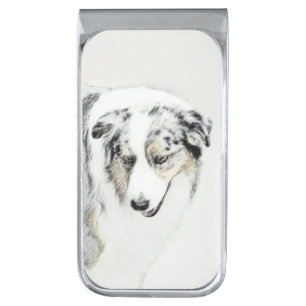 Australian Shepherd Painting - Original Dog Art Silver Finish Money Clip