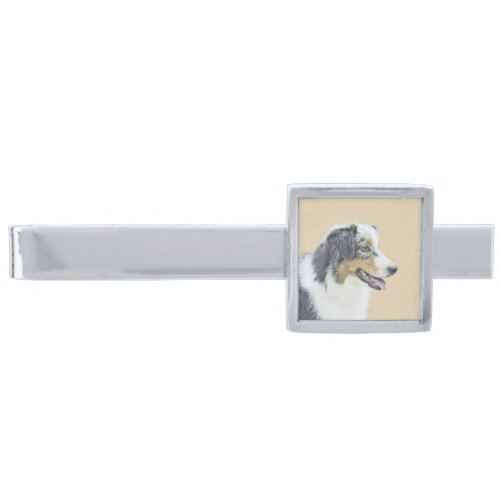 Australian Shepherd Painting _ Original Dog Art Silver Finish Tie Bar