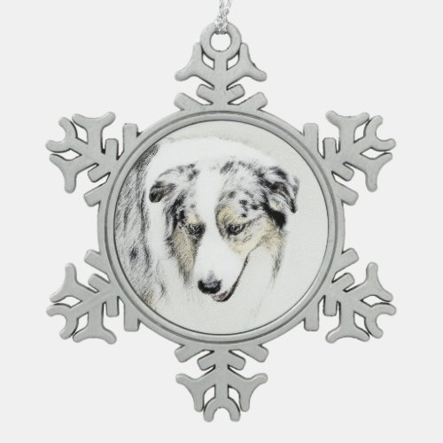 Australian Shepherd Painting _ Original Dog Art Snowflake Pewter Christmas Ornament