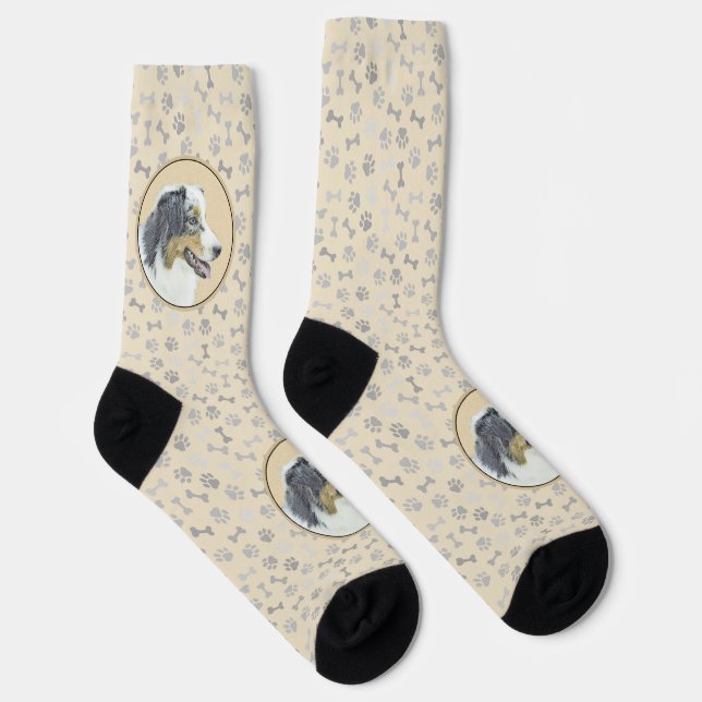 Australian Shepherd Painting - Original Dog Art Socks (Right)