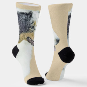 Australian Shepherd Painting - Original Dog Art Socks