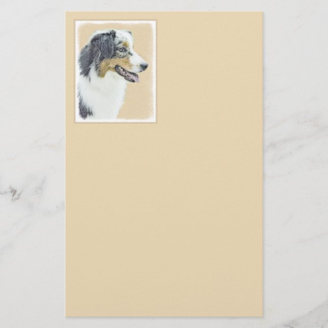 Australian Shepherd Painting - Original Dog Art Stationery (Front)