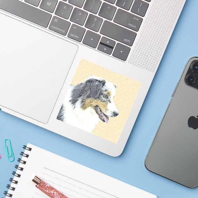 Australian Shepherd Painting - Original Dog Art Sticker (Laptop w/ iPhone)