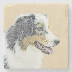 Australian Shepherd Painting - Original Dog Art Stone Coaster