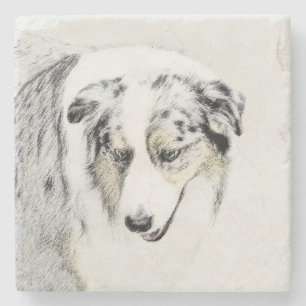 Australian Shepherd Painting - Original Dog Art Stone Coaster