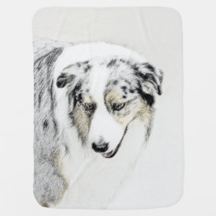 Australian Shepherd Painting - Original Dog Art Swaddle Blanket