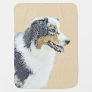 Australian Shepherd Painting - Original Dog Art Swaddle Blanket