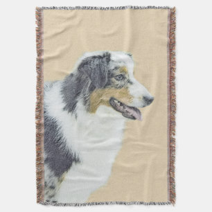 Australian Shepherd Painting - Original Dog Art Throw Blanket