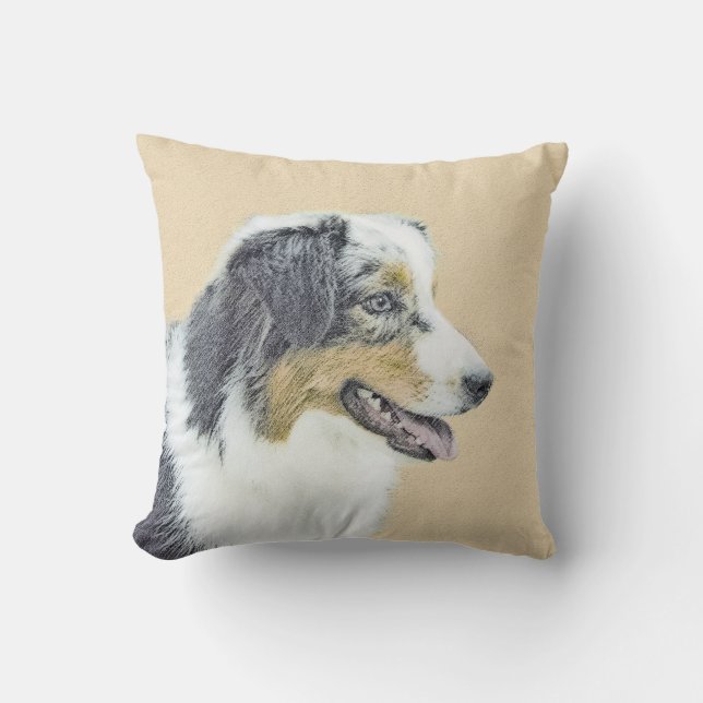 Australian Shepherd Painting - Original Dog Art Throw Pillow (Front)