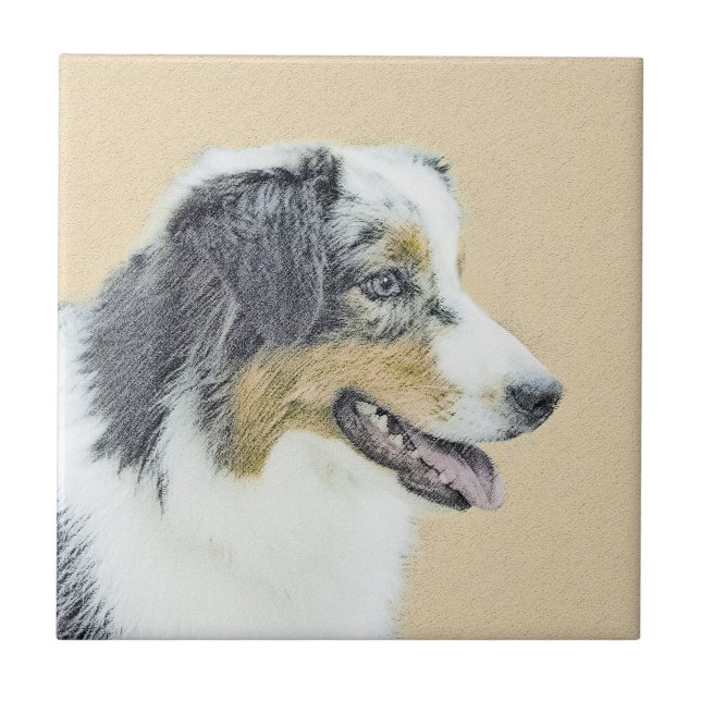 Australian Shepherd Painting - Original Dog Art Tile (Front)