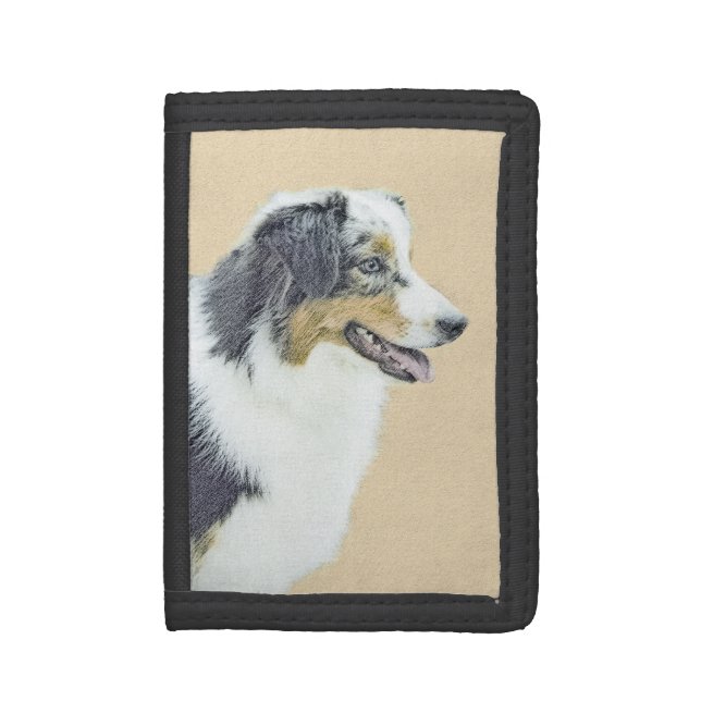 Australian Shepherd Painting - Original Dog Art Trifold Wallet (Front Vertical)
