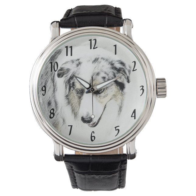 Australian Shepherd Painting - Original Dog Art Watch (Front)