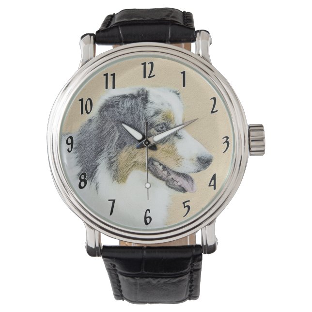 Australian Shepherd Painting - Original Dog Art Watch (Front)