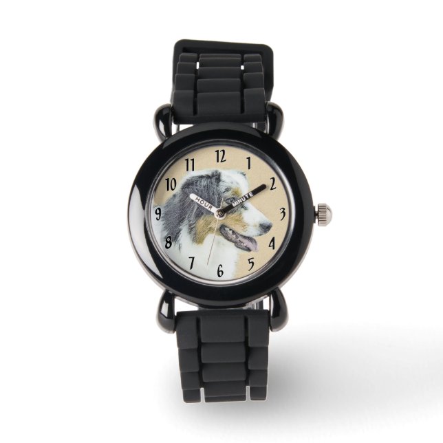 Australian Shepherd Painting - Original Dog Art Watch (Front)