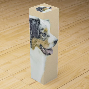 Australian Shepherd Painting - Original Dog Art Wine Box