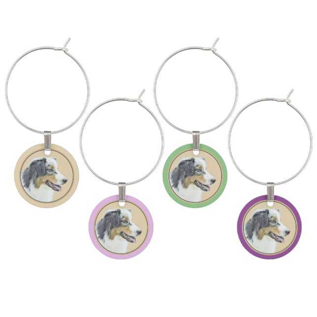 Australian Shepherd Painting - Original Dog Art Wine Charm (Staggered)