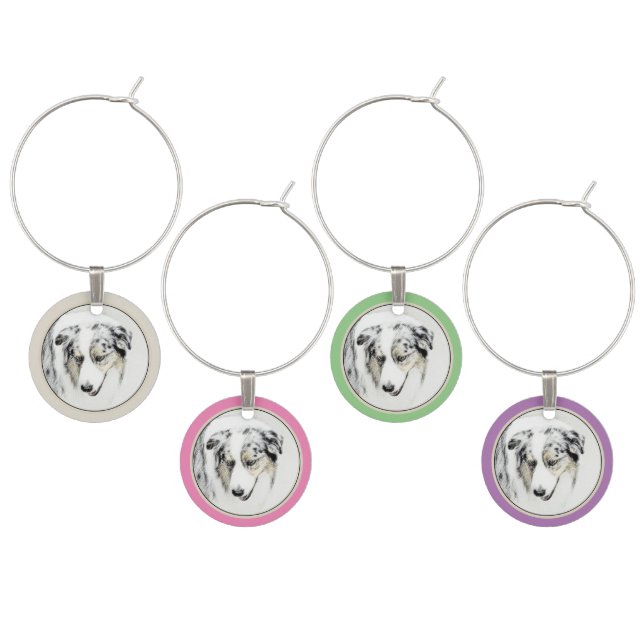 Australian Shepherd Painting - Original Dog Art Wine Charm (Staggered)